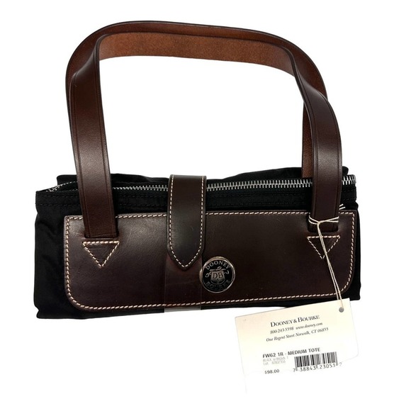 VTG DOONEY & BOURKE black w/ brown Leather Medium Travel Tote NWT - Picture 3 of 6